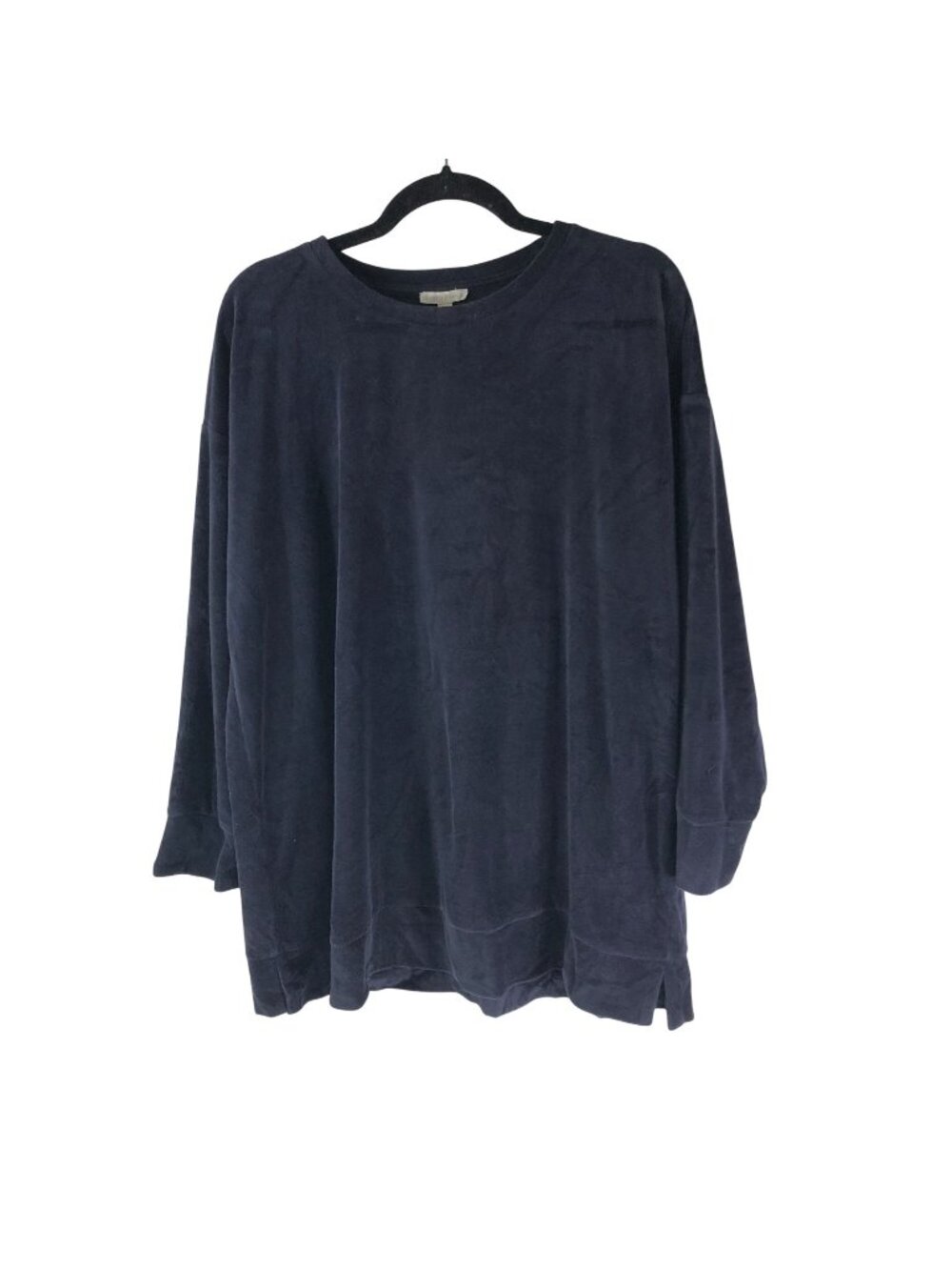 Eileen Fisher Black Organic Cotton Blend Velour Oversized Pullover Top Size L